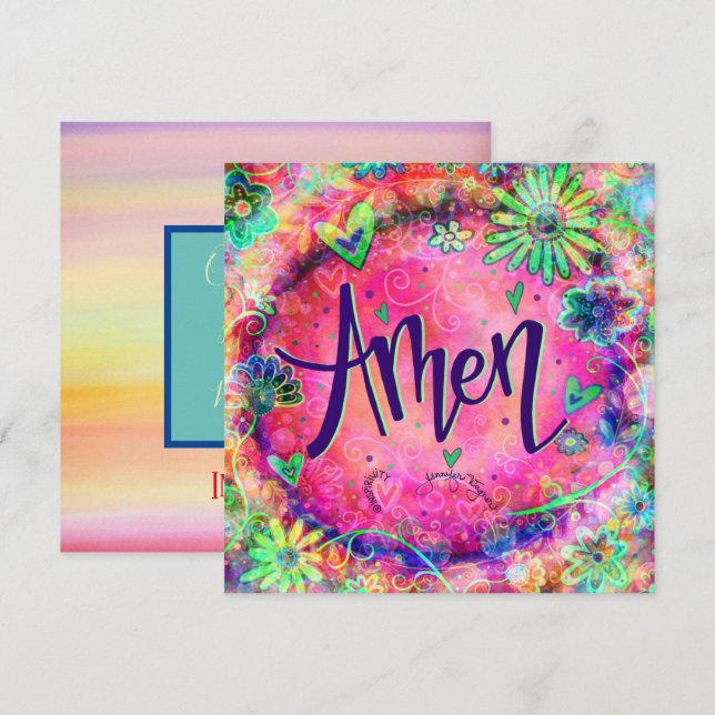 Pretty Pink Floral Amen Faith Inspirational Thank You Card (Front/Back)