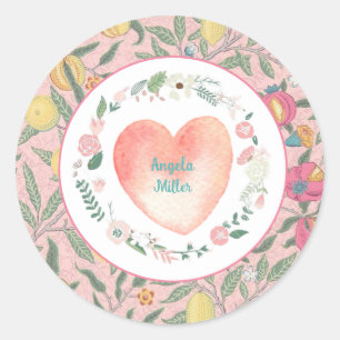 Pretty Pink Floral and Fruit Classic Round Sticker