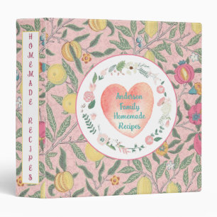Pretty Pink Floral and Fruit Recipe Keeper Binder
