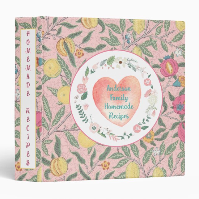 Pretty Pink Floral and Fruit Recipe Keeper Binder (Front/Spine)