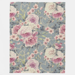 Pretty Pink Floral and Pearl Hearts Pattern Fleece Blanket