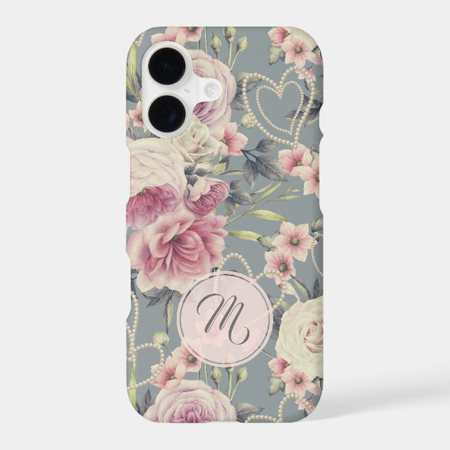 Pretty Pink Floral and Pearls Girly Monogram (Verso)