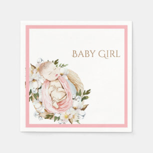 Pretty Pink Floral Baby Girl Baby Shower Napkin