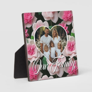 Pretty pink floral boho chic personalize 4 photo plaque