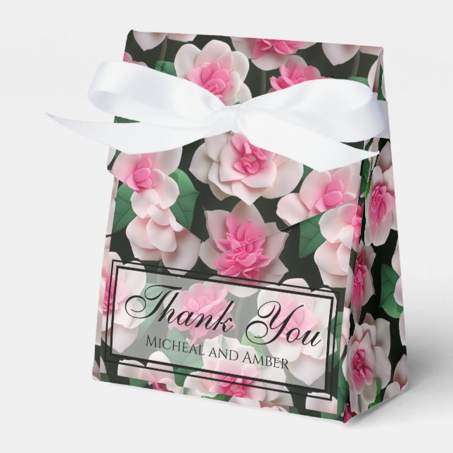 Pretty pink floral boho greenery pattern favor box (Front Side)