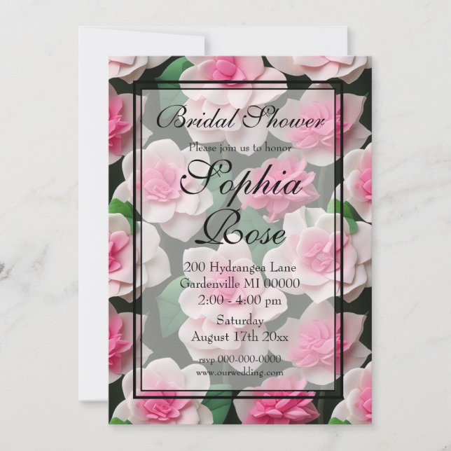 Pretty pink floral boho greenery pattern invitation (Front)