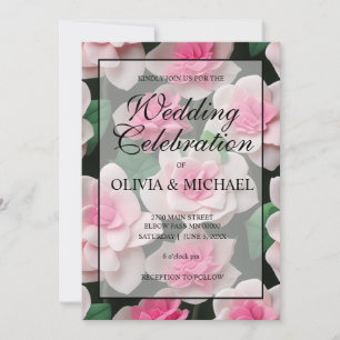 Pretty pink floral boho greenery pattern invitation