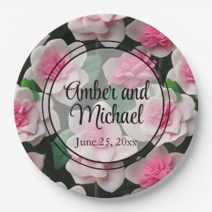 Pretty pink floral boho greenery pattern paper plate