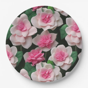 Pretty pink floral boho greenery pattern paper plate