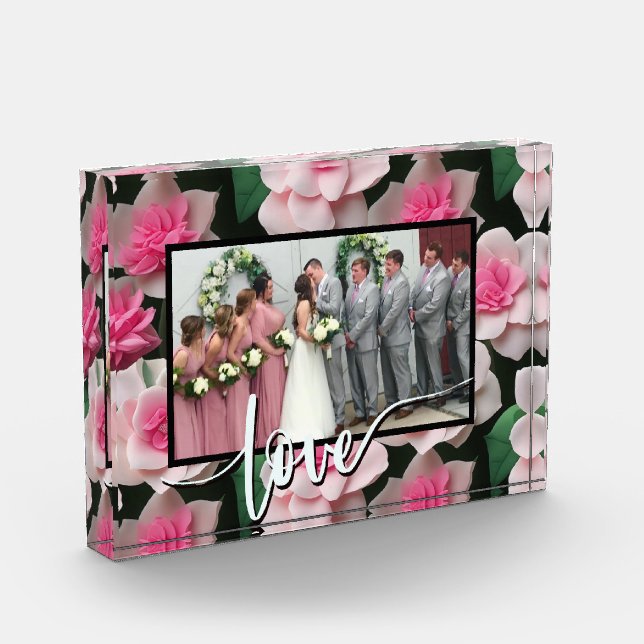 Pretty pink floral boho greenery pattern photo block (Left)