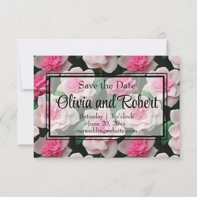 Pretty pink floral boho greenery pattern save the date (Front)