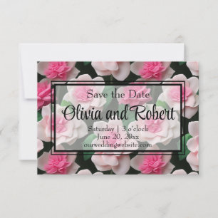 Pretty pink floral boho greenery pattern save the date