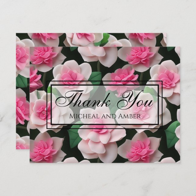 Pretty pink floral boho greenery pattern thank you card (Front/Back)