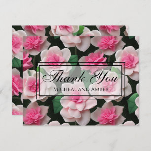 Pretty pink floral boho greenery pattern thank you card