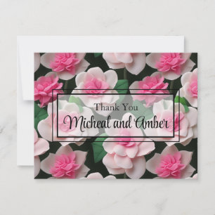 Pretty pink floral boho greenery pattern thank you card
