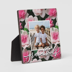Pretty pink floral boho personalize photo template plaque