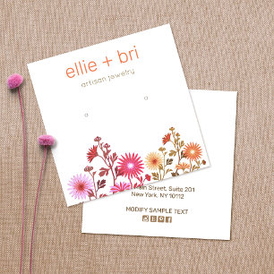 Pretty  Pink Floral Boho Stud Earring Display Square Business Card