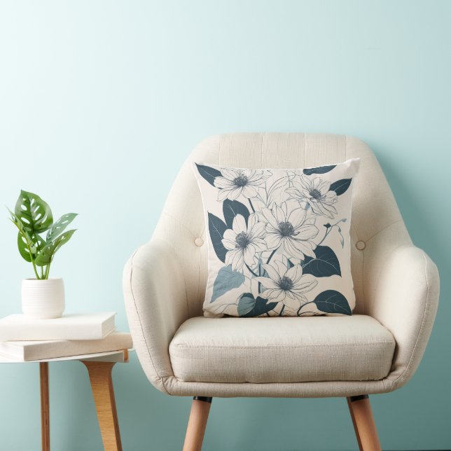 Pretty Pink Floral Botanical Monogram Throw Pillow (Chair)