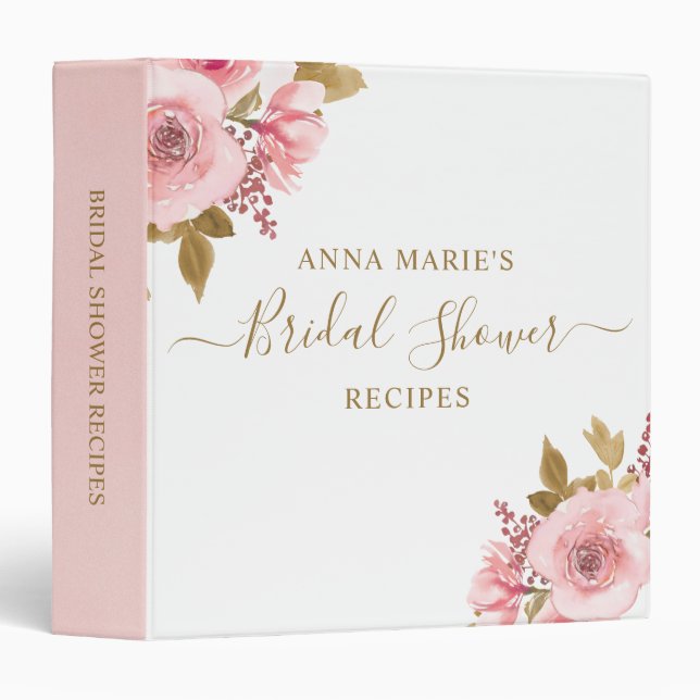 Pretty Pink Floral Bridal Shower Recipe  Binder (Front/Spine)
