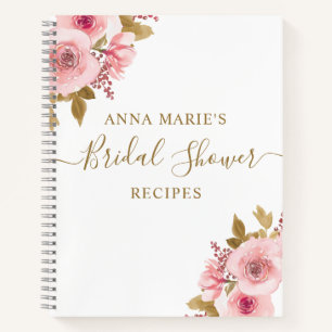 Pretty Pink Floral Bridal Shower Recipe  Notebook