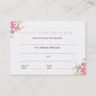 Pretty Pink Floral Business Gift Certificate