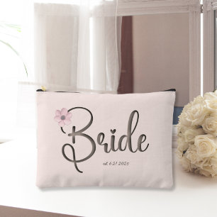 Pretty Pink Floral Caligraphy Bridal Party Accessory Pouch