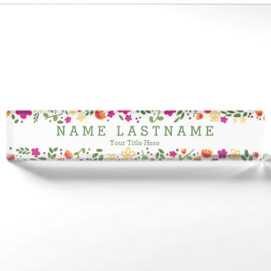 Pretty Pink Floral Custom Garden Desk Nameplate