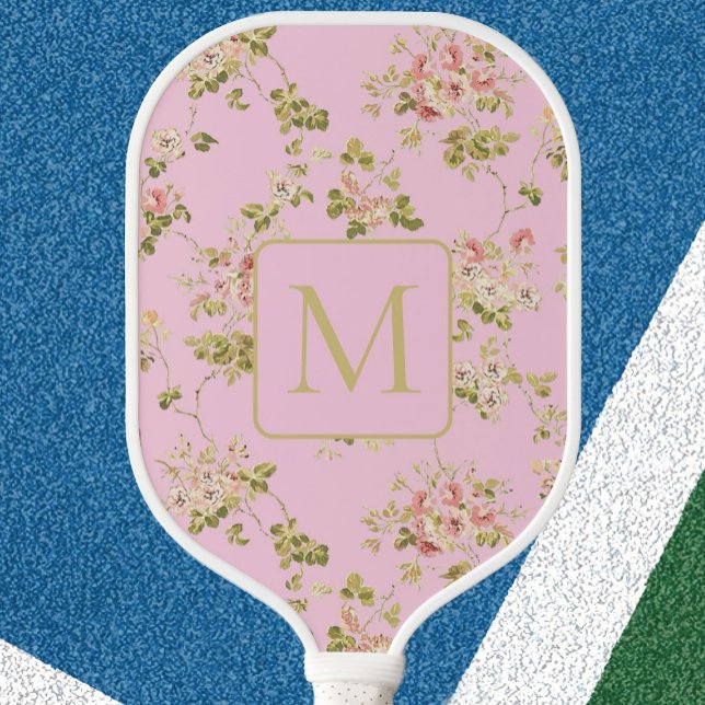 Pretty Pink Floral custom monogram ladies  Pickleball Paddle (Creator Uploaded)