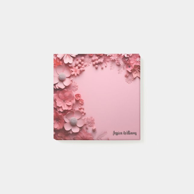 Pretty Pink Floral Design on Pink Background Post-it Notes (Front)