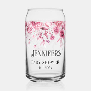 Pretty Pink Floral Drop Special Mom-to-Be & Family Can Glass