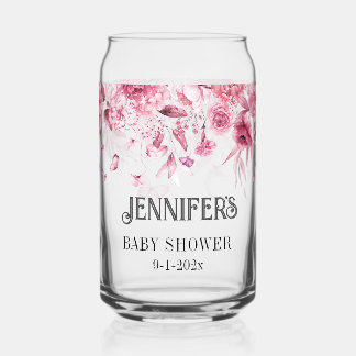 Pretty Pink Floral Drop Special Mom-to-Be & Family Can Glass