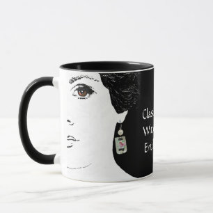 Pretty pink floral fashion girl face femme mug