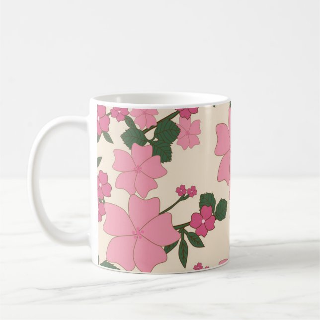 Pretty Pink Floral Flowers Coffee Mug (Left)