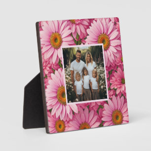 Pretty pink floral flowers personalize photo plaque