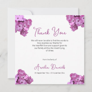 Pretty Pink floral funeral thank You Card