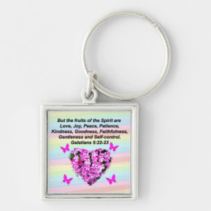 PRETTY PINK FLORAL GALATIANS 5 KEYCHAIN