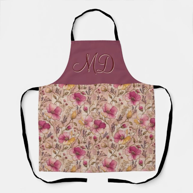 Pretty Pink Floral Garden Pattern Apron (Front)