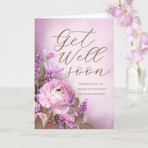 Pretty Pink Floral Get Well Soon Personalized Card
