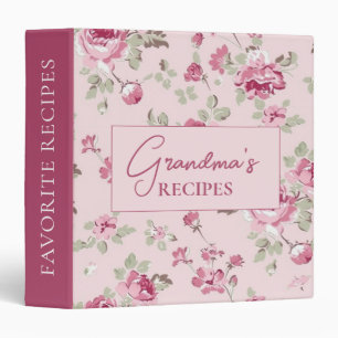 Pretty Pink Floral Gingham Grandmas Recipes Binder