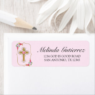 Pretty Pink Floral Girls First Communion Address