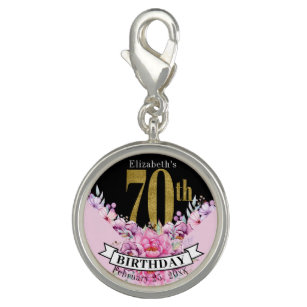 Pretty Pink Floral Gold 70th Birthday Charm