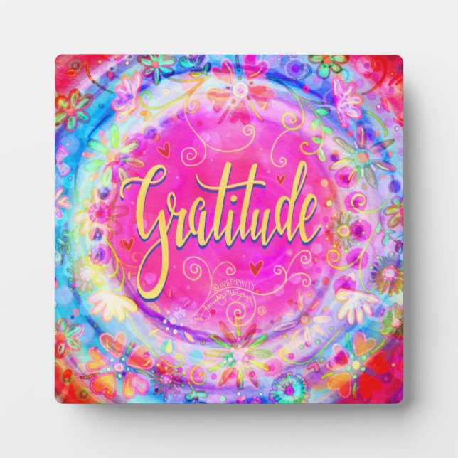 Pretty Pink Floral Gratitude Inspirational Easel Plaque (Front)