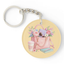 Pretty Pink Floral Handbag with Yellow Background