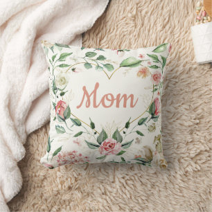 Pretty Pink Floral Heart Mothers Day Throw Pillow