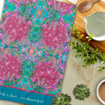 Pretty Pink Floral Heart Pattern Custom Quote  Kitchen Towel<br><div class="desc">Pretty Personalized Floral Name or Quote Modern tea towel. Add your name of fun quote to this colourful floral towel. These cute kitchen towels are perfect to add some colour to your kitchen. Pair it with a bottle of wine and it makes a great personalized gift for friends, family, coworkers,...</div>