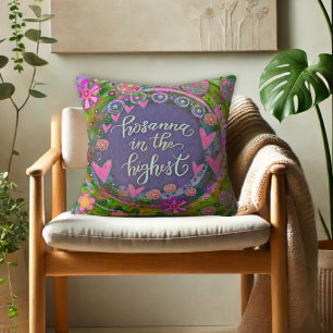 Pretty Pink Floral Hearts Hosanna Easter Throw Pillow