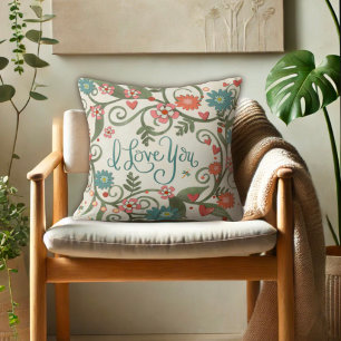 Pretty Pink Floral I Love You  Throw Pillow