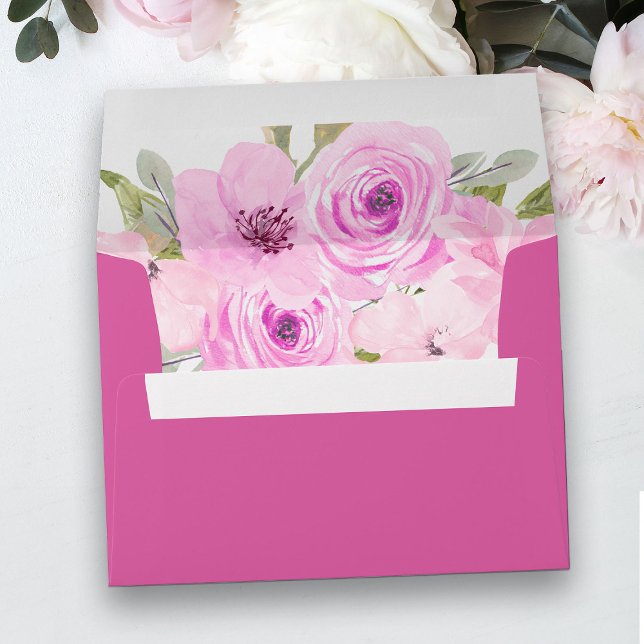 Pretty Pink Floral Invitation Envelope (Pink envelopes with floral interior from my Galaxy Floral Princess Quinceanera collection
)