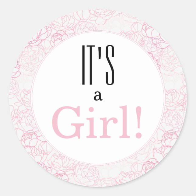 Pretty PInk Floral It's a Girl Baby Shower  Classic Round Sticker (Front)