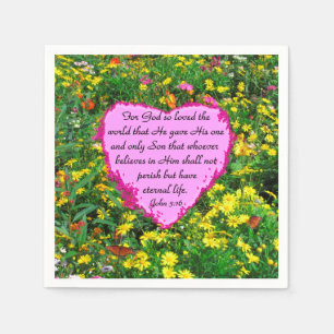 PRETTY PINK FLORAL JOHN 3:16 PHOTO DESIGN NAPKIN